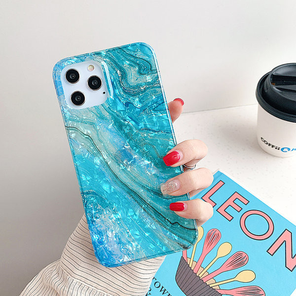 Husa din silicon cu particule stralucitoare si efect de marmura pentru iPhone