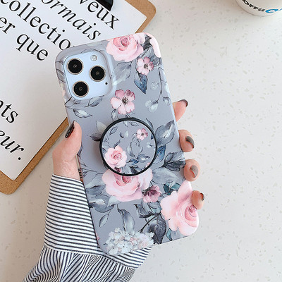 Калъф за iPhone с цветя и държач на гърба 
