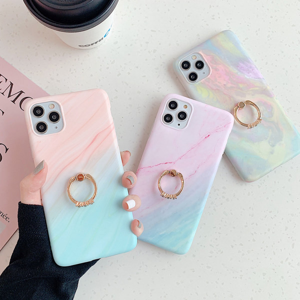 Θήκη σιλικόνης με μαρμάρινο εφέ και μεταλλικό δαχτυλίδι για iPhone