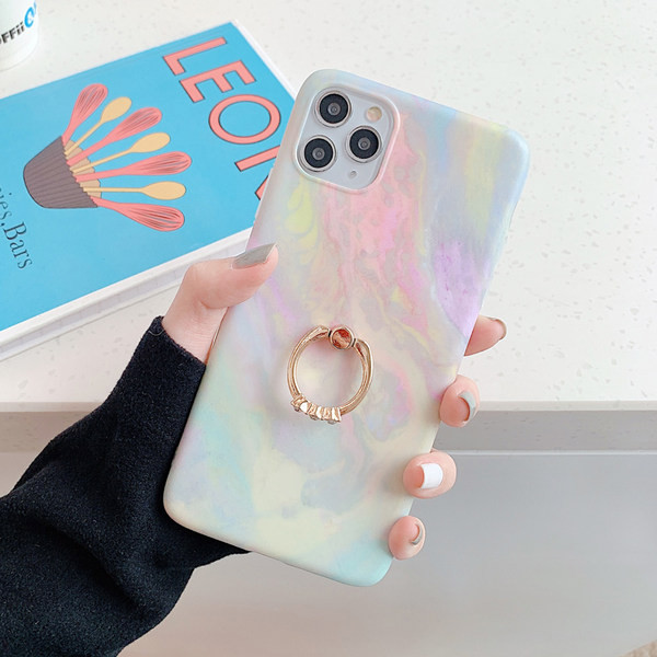 Θήκη σιλικόνης με μαρμάρινο εφέ και μεταλλικό δαχτυλίδι για iPhone