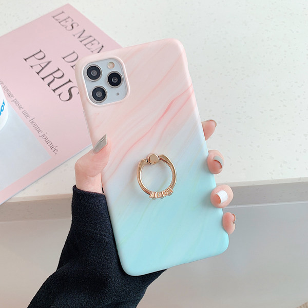 Θήκη σιλικόνης με μαρμάρινο εφέ και μεταλλικό δαχτυλίδι για iPhone