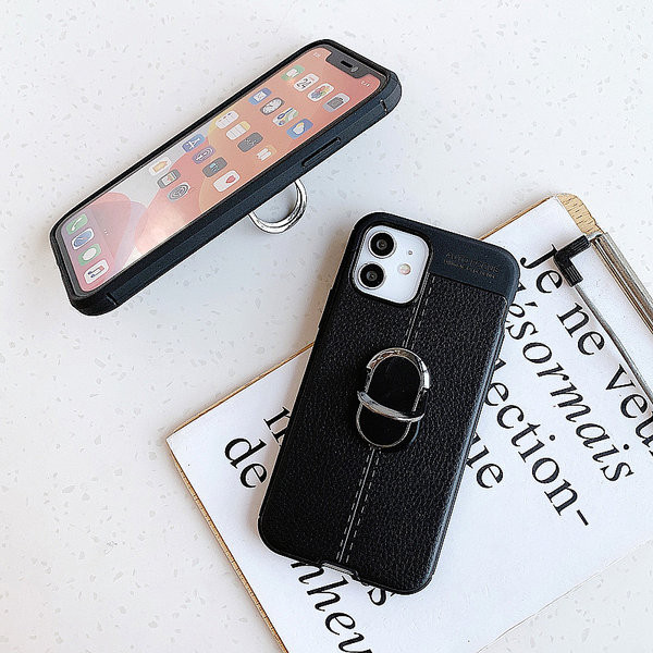 Husa din silicon cu suport inel metalic pentru iPhone