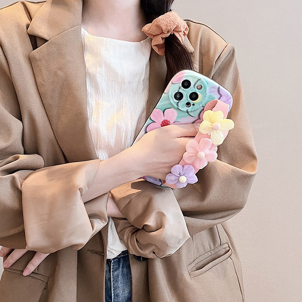 Husa moderna pentru iPhone cu suport si decor 3D cu motive florale