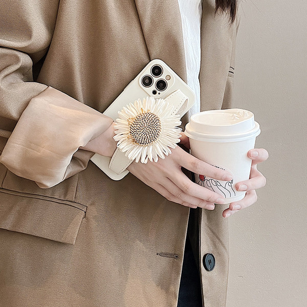 Carcasă modernă din silicon cu suport și decor cu oglindă cu flori 3D