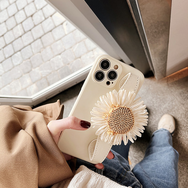 Carcasă modernă din silicon cu suport și decor cu oglindă cu flori 3D