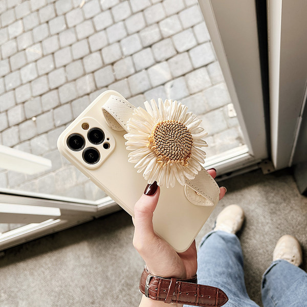 Carcasă modernă din silicon cu suport și decor cu oglindă cu flori 3D