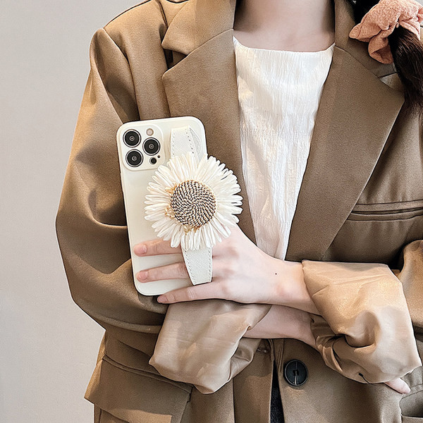 Carcasă modernă din silicon cu suport și decor cu oglindă cu flori 3D