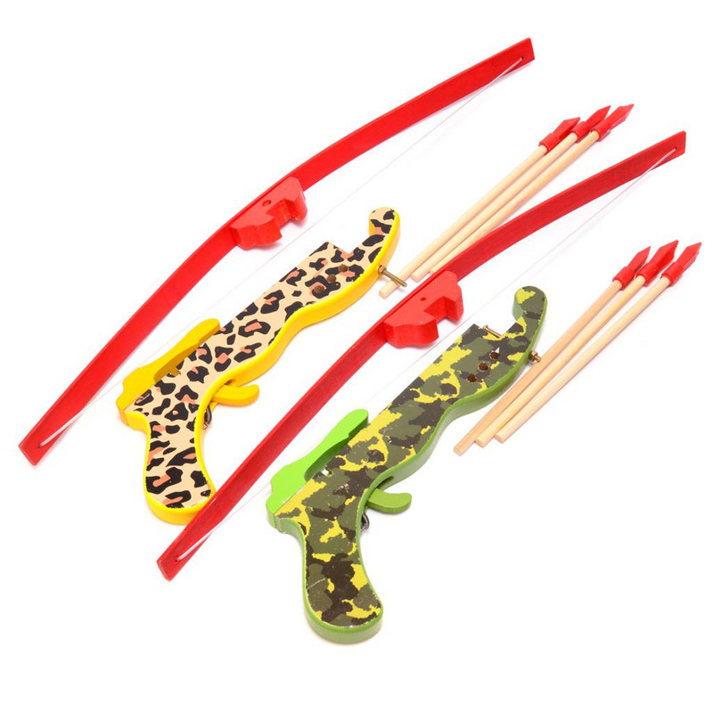 Играчка арбалет, Със стрели, Дървен, Многоцветен