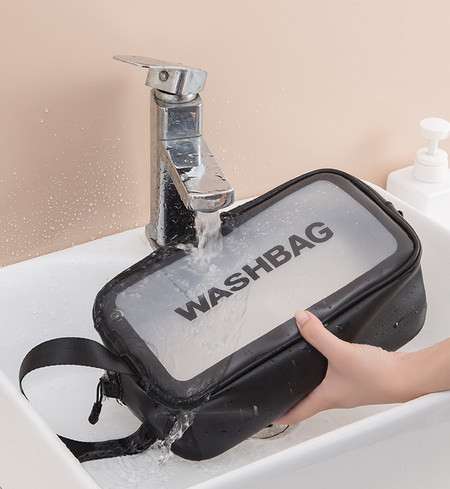 Caurspīdīga kosmētikas uzglabāšanas soma ar uzrakstu