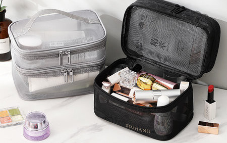 Prozirna kozmetička torbica s dva odjeljka za pohranu šminke i toaletnih potrepština