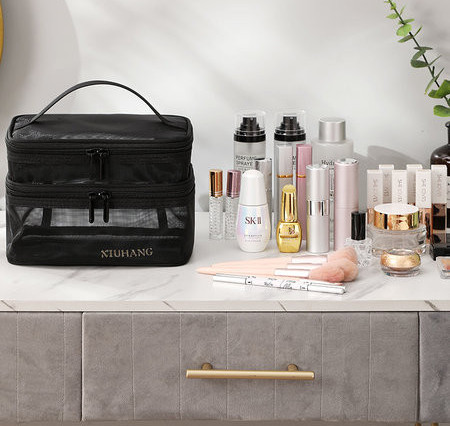 Prozirna kozmetička torbica s dva odjeljka za pohranu šminke i toaletnih potrepština