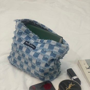 Преносима дънкова козметична чанта за съхранение на гримове