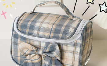 Козметична текстилна чанта за гримове с панделка 