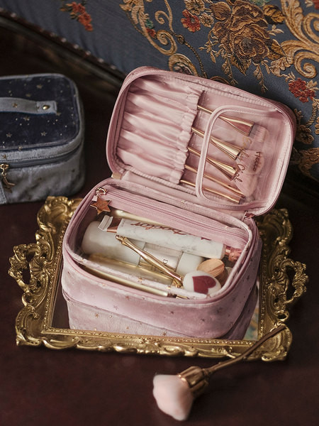 Kosmētikas kosmētikas soma rozā un zilā krāsā