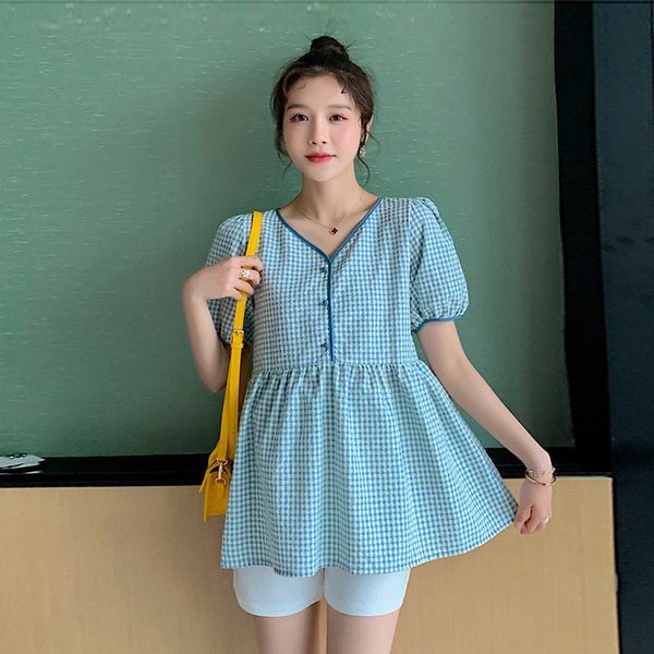 Pamučna karirana košulja s V izrezom