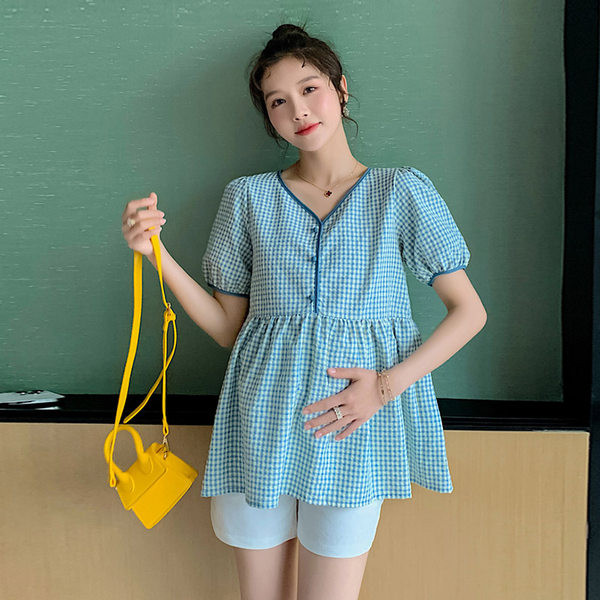 Pamučna karirana košulja s V izrezom