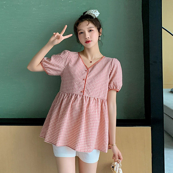 Pamučna karirana košulja s V izrezom