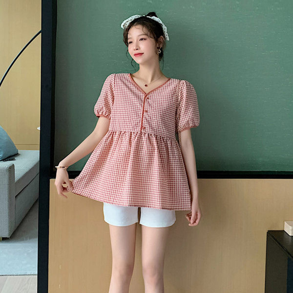 Pamučna karirana košulja s V izrezom