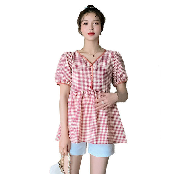 Pamučna karirana košulja s V izrezom