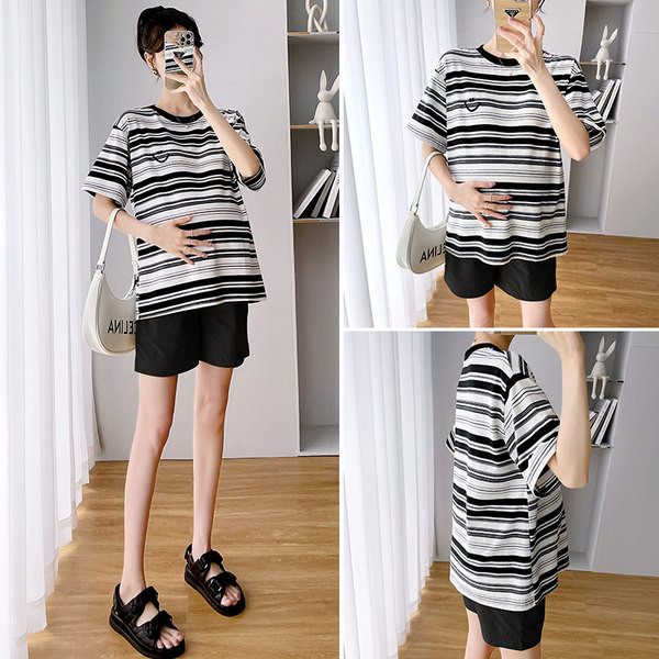 Ženska široka majica za trudnice na pruge