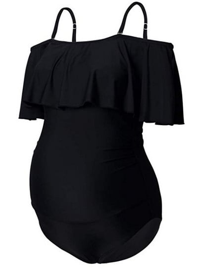 Vientisas maudymosi kostiumėlis su garbanomis nėščiosioms