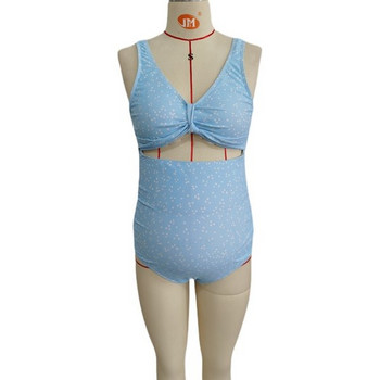 Бански костюм за бременни с изрязани части и V-образно деколте 
