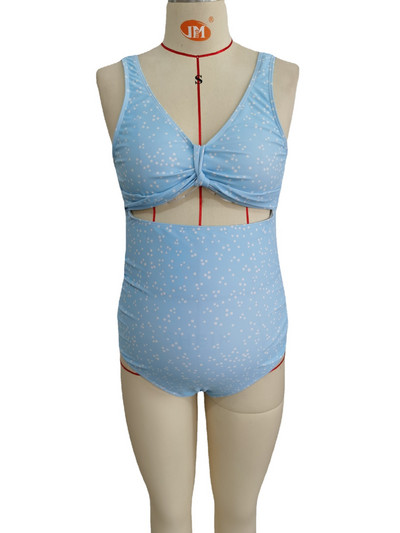 Бански костюм за бременни с изрязани части и V-образно деколте 