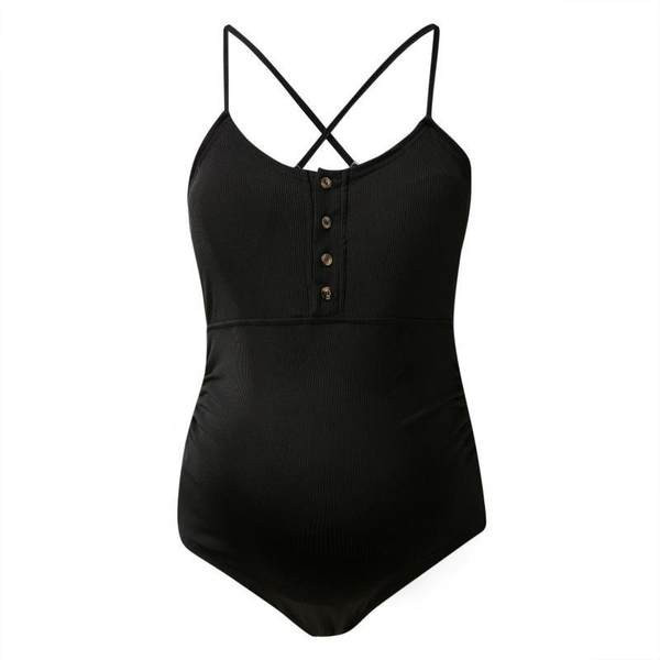 Sieviešu viendaļīgs peldkostīms ar pogām un plānām lencītēm piemērots grūtniecēm