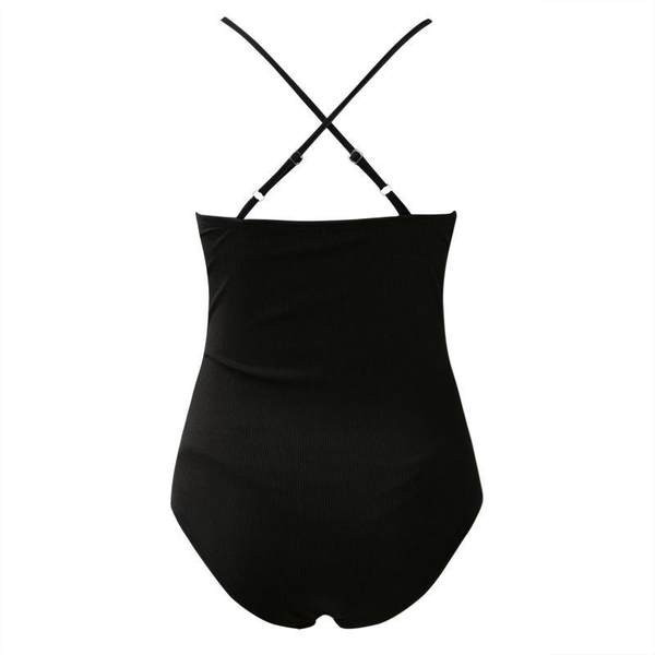 Sieviešu viendaļīgs peldkostīms ar pogām un plānām lencītēm piemērots grūtniecēm