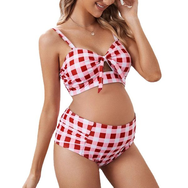 Costum de baie de damă în carouri de maternitate din două piese