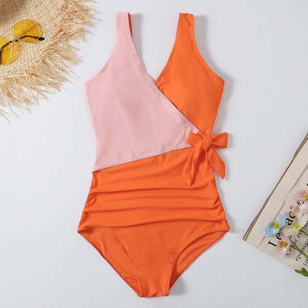 Μονόχρωμο μαγιό εγκυμοσύνης με κορδέλα και κομμένη πλάτη