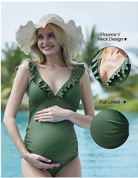 Ολόσωμο μαγιό εγκυμοσύνης με βολάν σε λαιμόκοψη καικορδόνια στην πλάτη