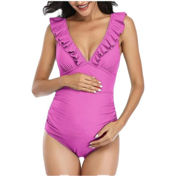 Ολόσωμο μαγιό εγκυμοσύνης με βολάν σε λαιμόκοψη καικορδόνια στην πλάτη