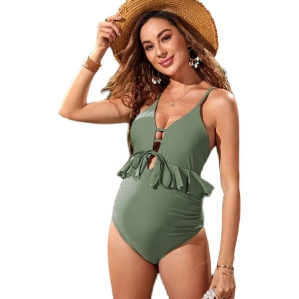 Sieviešu viendaļīgs grūtnieču peldkostīms ar lokām