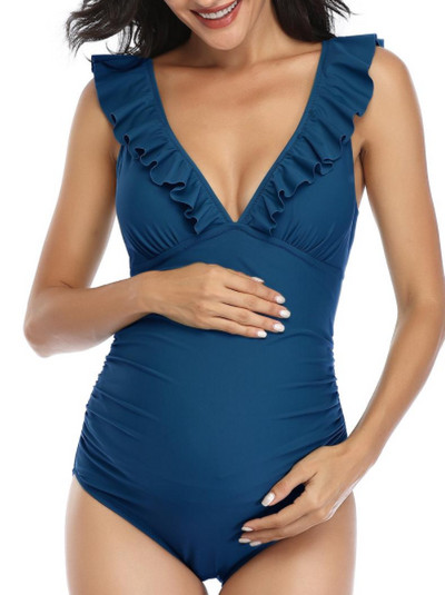 Costum de baie de maternitate dintr-o bucată, cu bucle și decolteu adânc