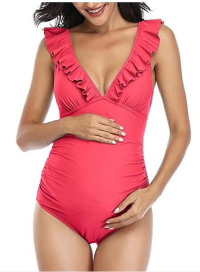 Costum de baie de maternitate dintr-o bucată, cu bucle și decolteu adânc