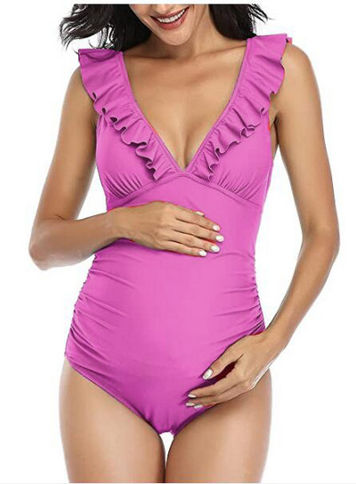 Costum de baie de maternitate dintr-o bucată, cu bucle și decolteu adânc