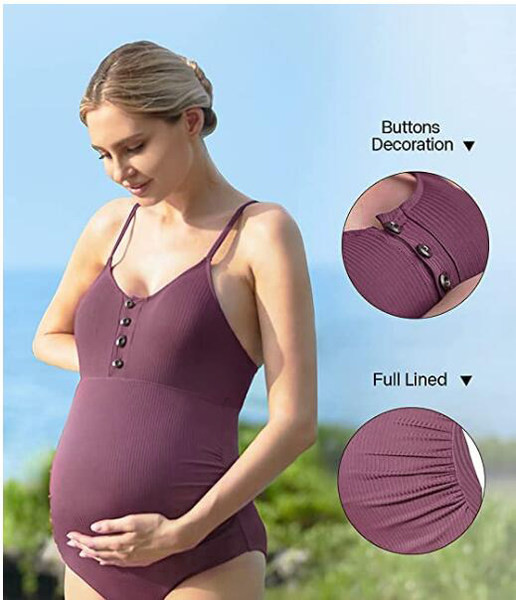 Ženski jednodijelni kupaći kostim s dugmadima i tankim naramenicama za trudnice