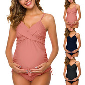 Costum de baie de maternitate dintr-o bucată, cu șireturi și bretele subțiri