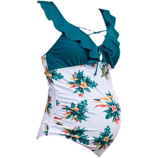 Цял дамски бански с флорален десен за бременни