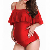 Madingas vientisas maudymosi kostiumėlis nėščiosioms su reguliuojamais petnešėlėmis