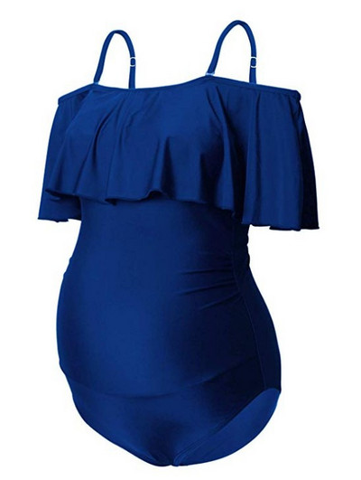 Madingas vientisas maudymosi kostiumėlis nėščiosioms su reguliuojamais petnešėlėmis