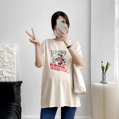 Лятна свободна тениска за бременни с щампа