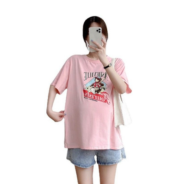 Лятна свободна тениска за бременни с щампа