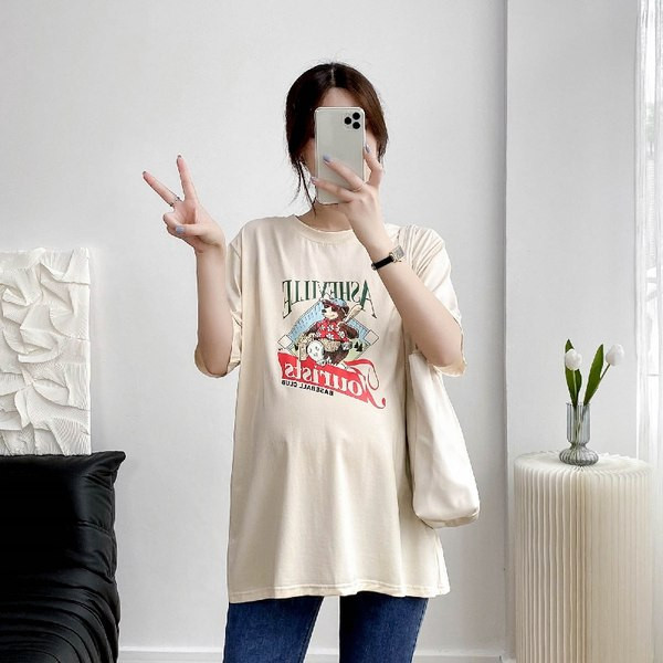 Лятна свободна тениска за бременни с щампа