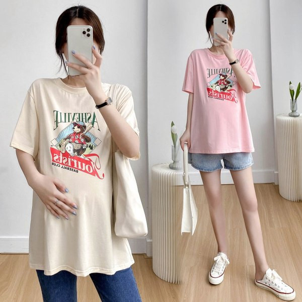 Лятна свободна тениска за бременни с щампа