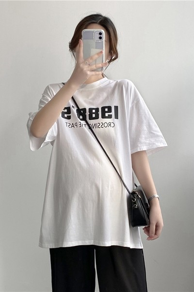 Широка памучна тениска с щампа за бременни - два модела 