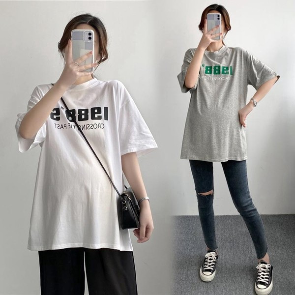 Широка памучна тениска с щампа за бременни - два модела 