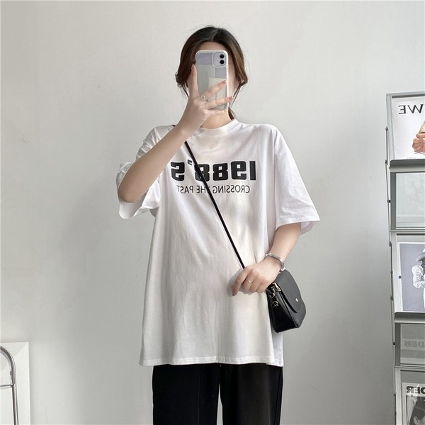 Широка памучна тениска с щампа за бременни - два модела 