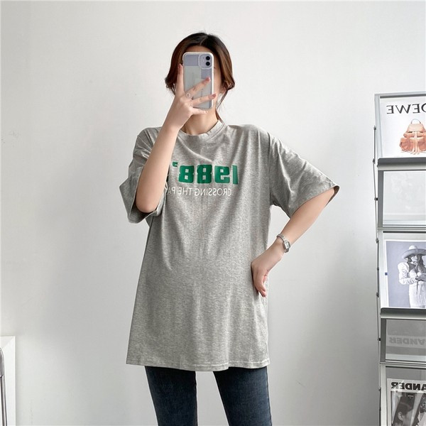 Широка памучна тениска с щампа за бременни - два модела 